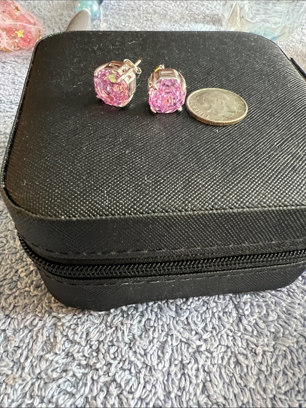 Sterling silver cz Pink Cushion-Cut Stud Earrings